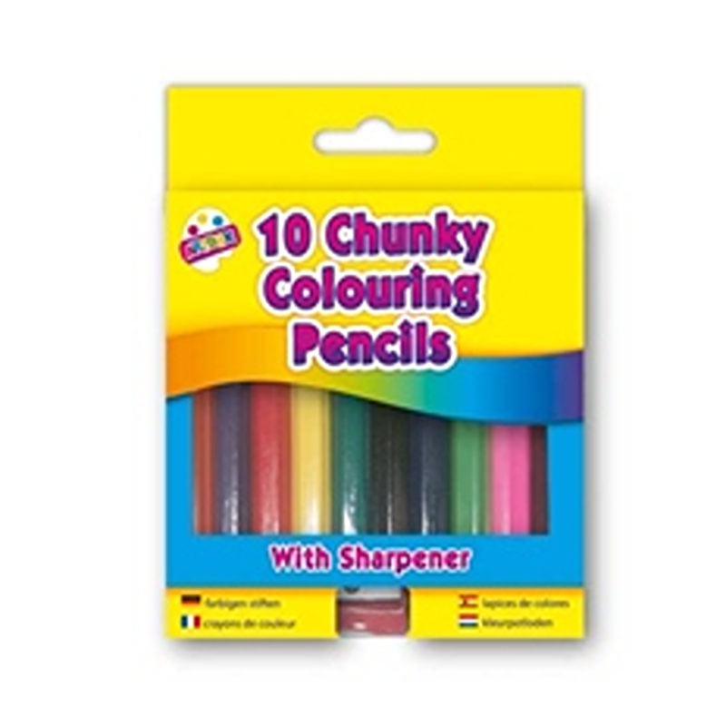 10 Chunky 1/2 Size Col Pencils & Sharpener - 1084