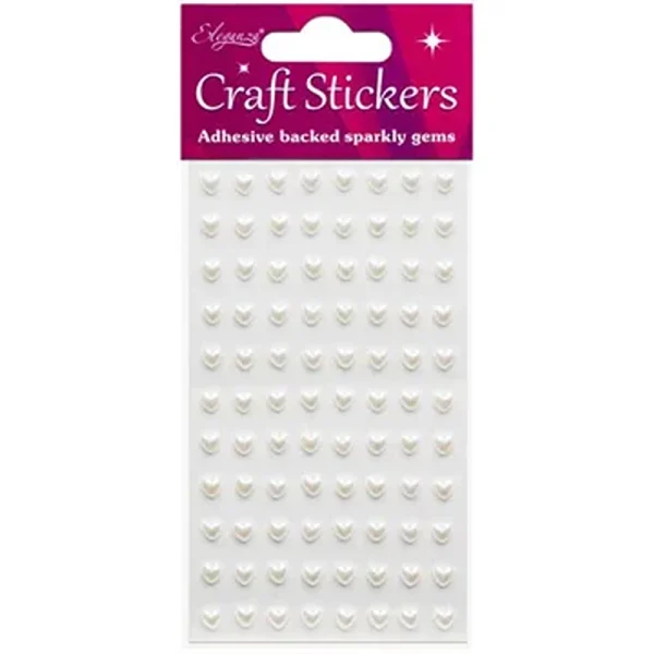 Eleganza Craft Stickers 6mm x 88 Pearl Hearts White No.01 - 025735