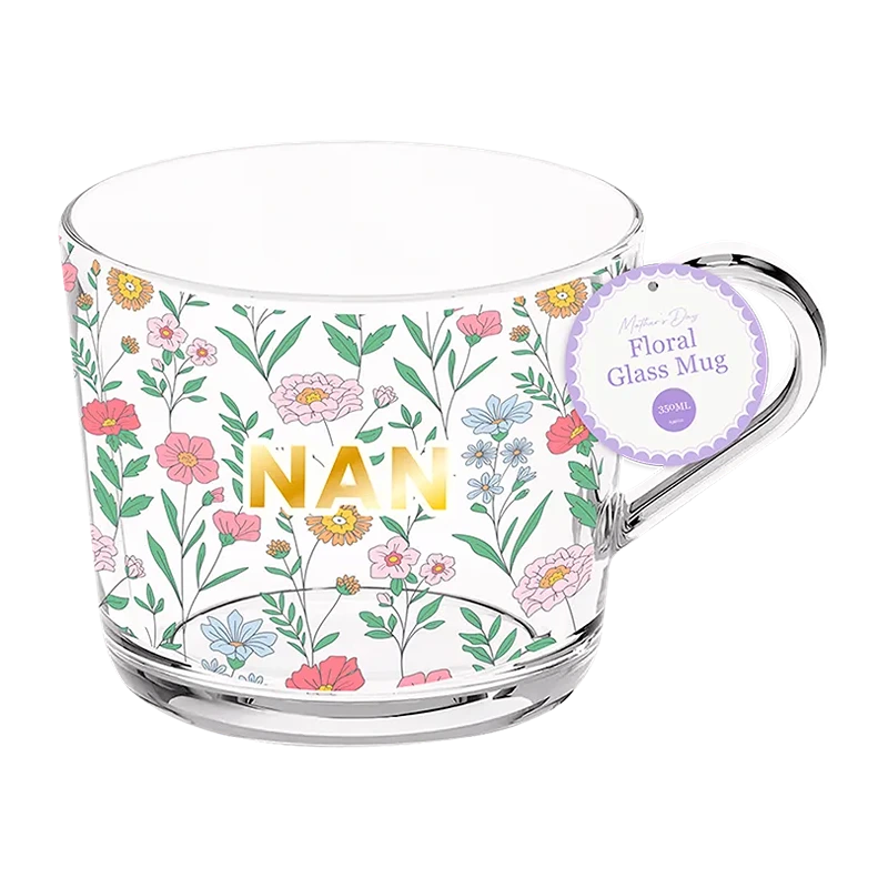 Mother's Day Nan's Floral Glass Mug 350ml - MOT12822OB