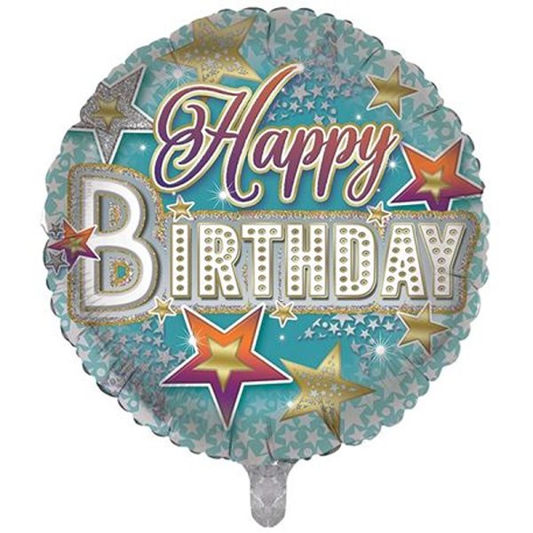 Sensations - Balloon 18 Happy Birthday Balloon - Purple/Blue With Gold Stars - Image 2