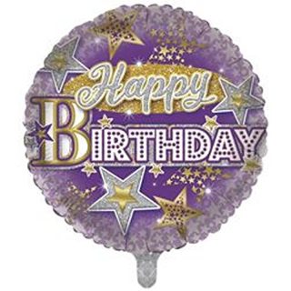Sensations - Balloon 18 Happy Birthday Balloon - Purple/Blue With Gold Stars