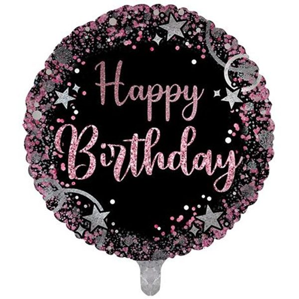 Sensations - Balloon 18" Happy Birthday Balloon -Black And Pink - Image 2
