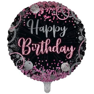 Sensations - Balloon 18" Happy Birthday Balloon -Black And Pink