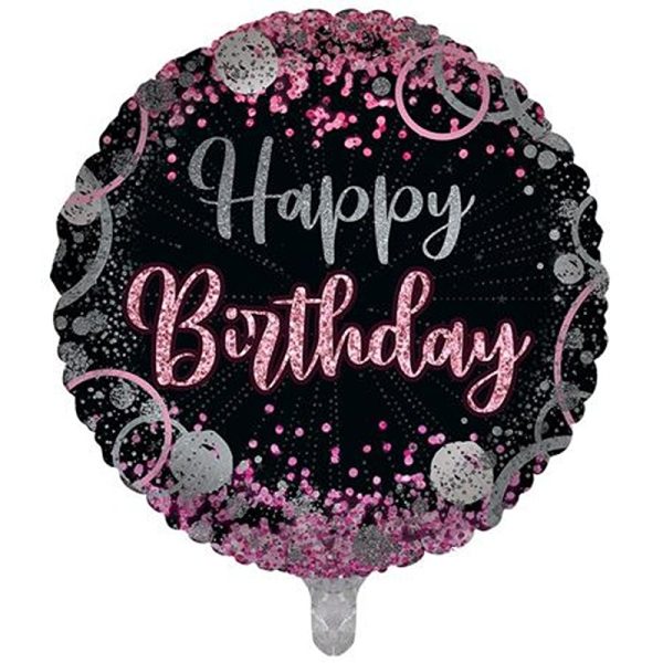 Sensations - Balloon 18" Happy Birthday Balloon -Black And Pink