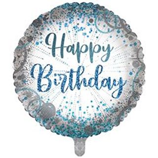 Sensations - Balloon 18 Happy Birthday Balloon - Blue And Silver