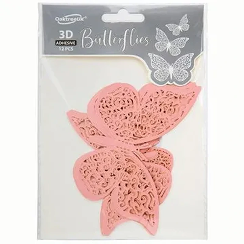 3D Adhesive Butterflies Pastel Lt. Pink x 12