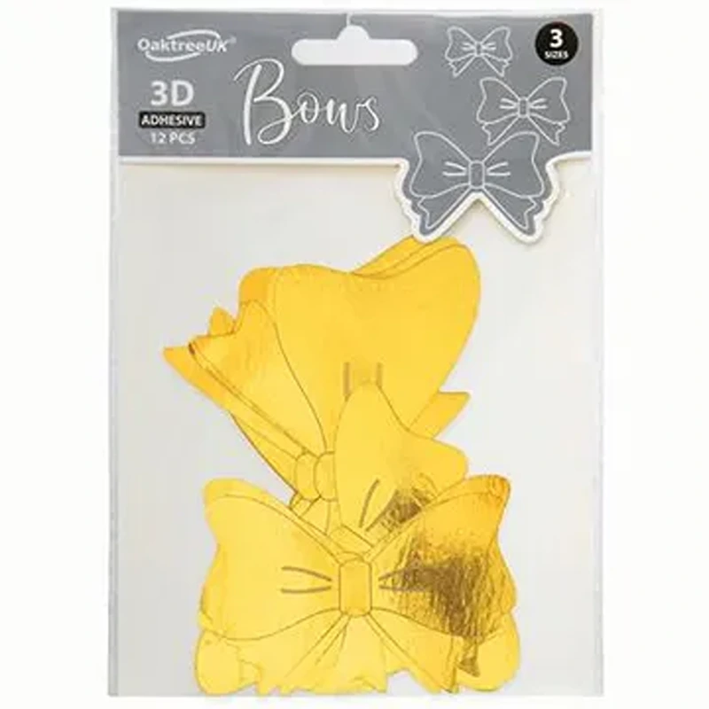 3D Adhesive Bows Gold x 12