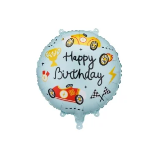 Foil Balloon Round  - Race Car Happy Birthday - 14" - FB342