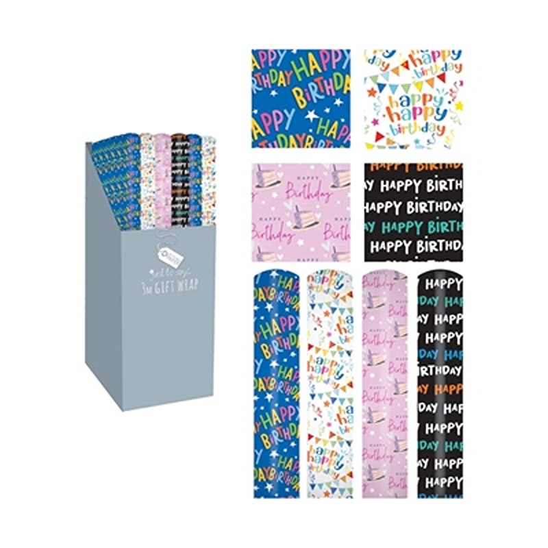 3 Metre Gift-Wrap Happy Birthday Designs - 1512-FSC