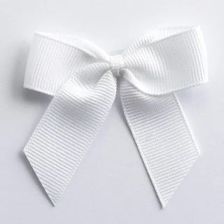 White – 5cm Grosgrain Ribbon Bow – (Self Adhesive) – 12 Pack - 7827
