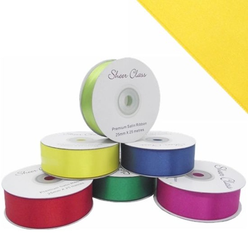 DOUBLE FACE SATIN RIBBON 25mm X 25metres YELLOW