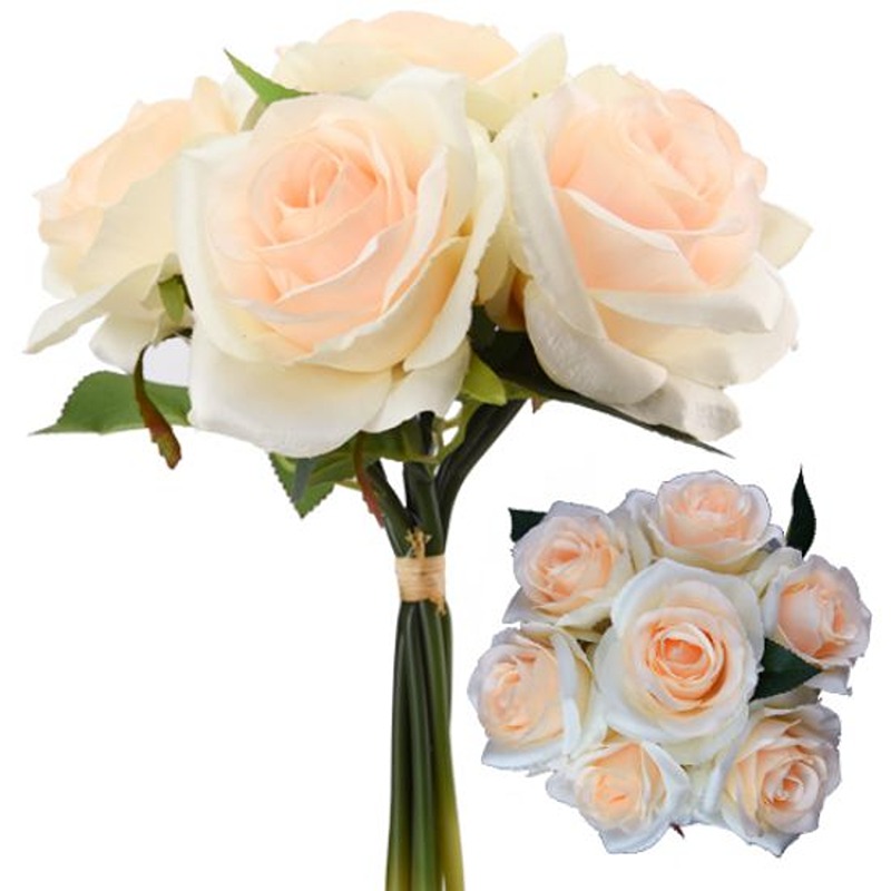 Florist Supplies - 25cm LARGE OPEN ROSE BUNDLE (BUNDLE OF 7) PEACH - 864472
