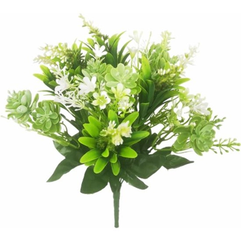 35cm PLASTIC MIXED FOLIAGE BUSH WHITE/GREEN