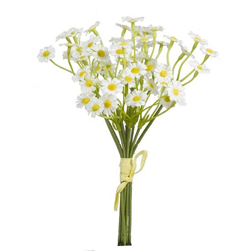 27cm MINI SATIN DAISY BUNDLE (6 STEMS) IVORY