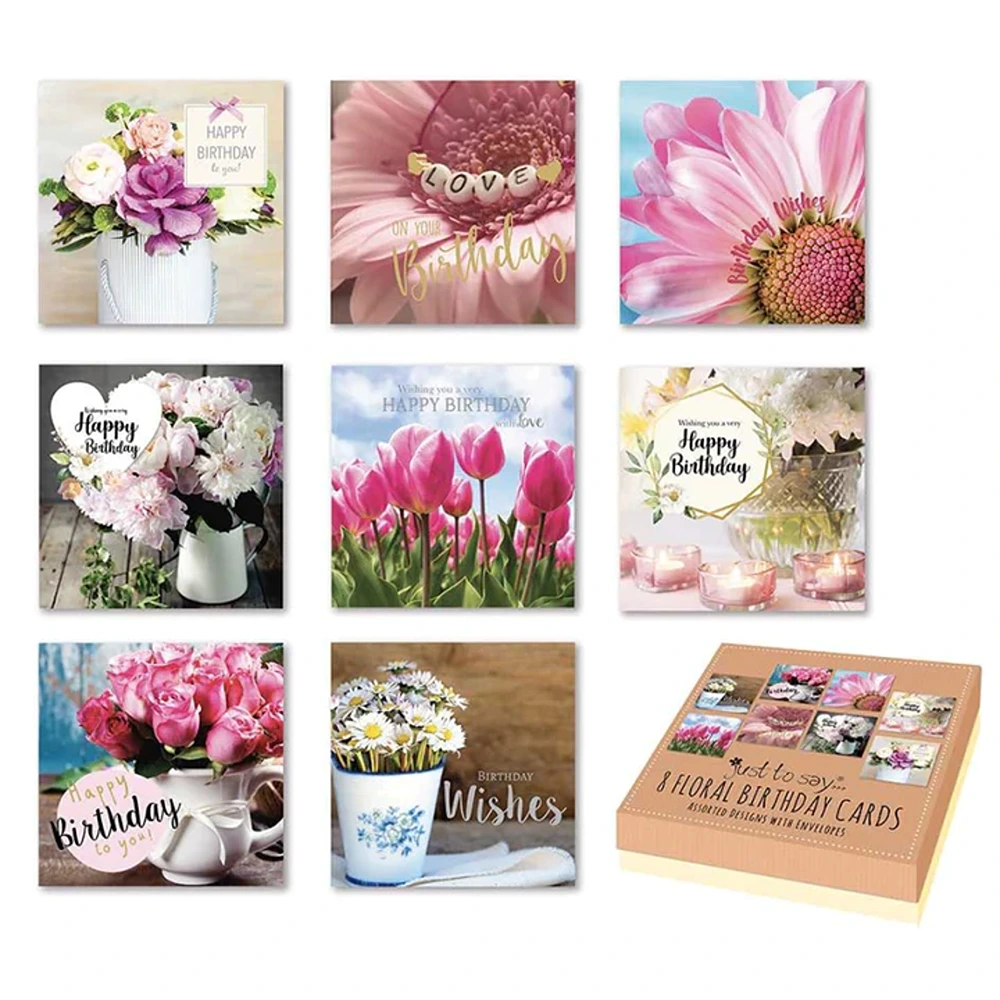 Clearance - 8 Mixed Floral Birthday Cards Code 50 – 6pk – 4927– Tallon