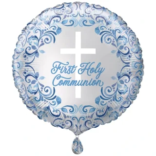 Unique - Foil Balloon Blue Communion Holy Cross - 9" Flat - 9582172