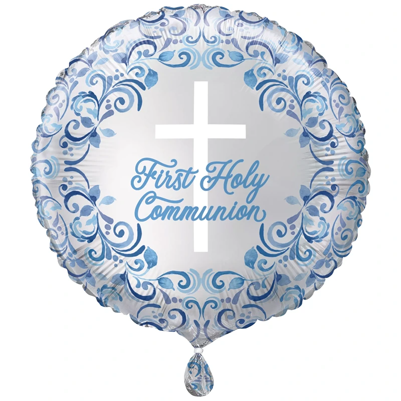 Unique - Foil Balloon Blue Communion Holy Cross - 9" Flat - 9582172