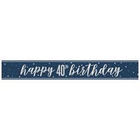Unique 9ft 40th Birthday Blue Glitz Banner - 82552