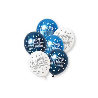 6ct Glitz Blue Number "Happy Birthday" Pearl Premium 12" Latex Balloons - 88276