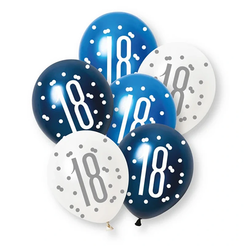 6ct Glitz Blue Number 18 Pearl Premium 12" Latex Balloons - 88279