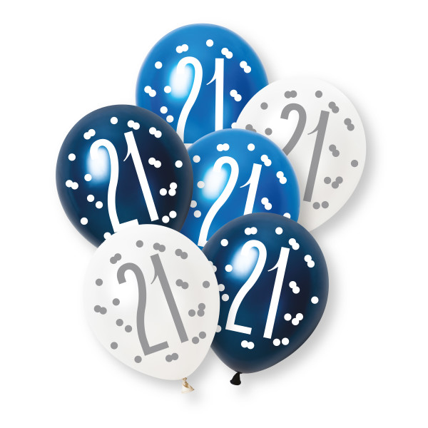 6ct Glitz Blue Number 21 Pearl Premium 12" Latex Balloons - 88445