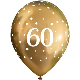 Oaktree - 11inch Latex Balloons Sparkling Fizz Gold 60th x 6pcs - 664241