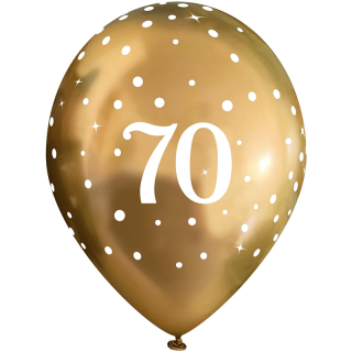 Oaktree - 11inch Latex Balloons Sparkling Fizz Gold 70th x 6pcs - 664258