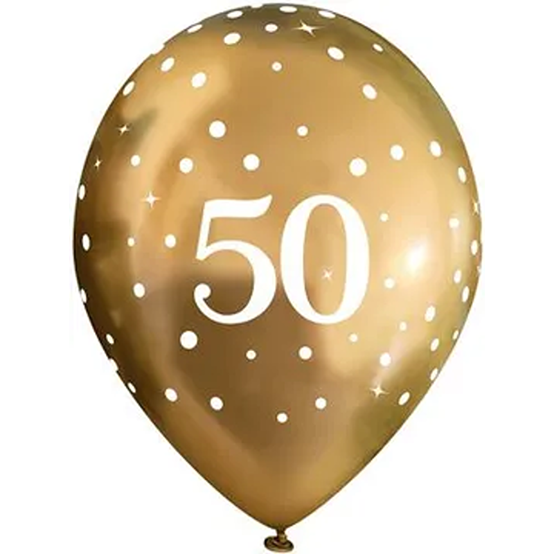 Oaktree - 11inch Latex Balloons Sparkling Fizz Gold 50th x 6pcs - 664234
