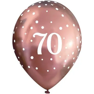 Oaktree - 11inch Latex Balloons Sparkling Fizz Rose Gold 70th x 6pcs - 664135