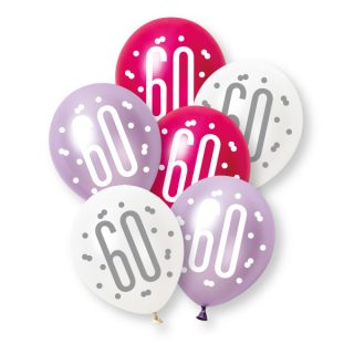 6ct Glitz Pink Number 60 Pearl Premium 12" Latex Balloons - 89572