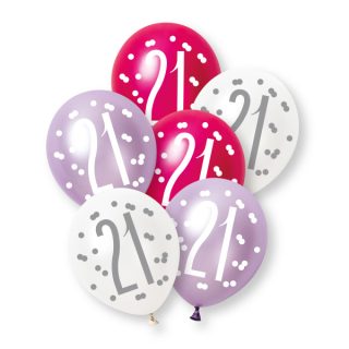 6ct Glitz Pink Number 21 Pearl Premium 12" Latex Balloons - 89490