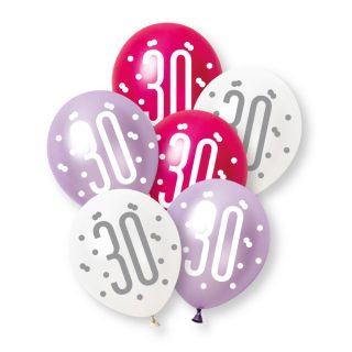 6ct Glitz Pink Number 30 Pearl Premium 12" Latex Balloons - 89569