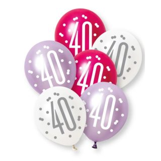 6ct Glitz Pink Number 40 Pearl Premium 12" Latex Balloons - 89570
