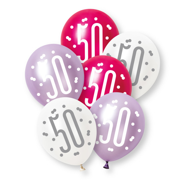 6ct Glitz Pink Number 50 Pearl Premium 12" Latex Balloons - 89571
