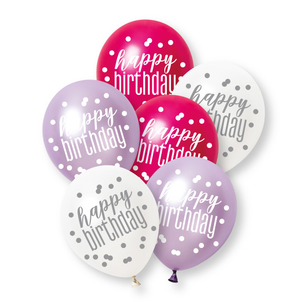 6ct Glitz Pink Happy Birthday Pearl Premium 12" Latex Balloons - 89017