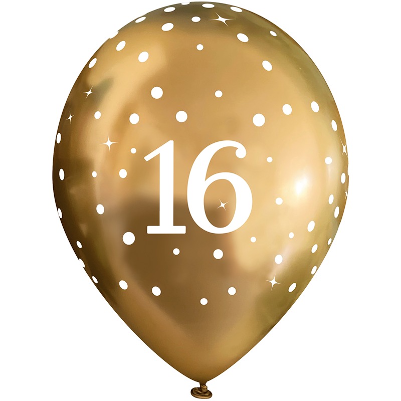 Oaktree - 11inch Latex Balloons Sparkling Fizz Gold 16th x 6pcs - 664180