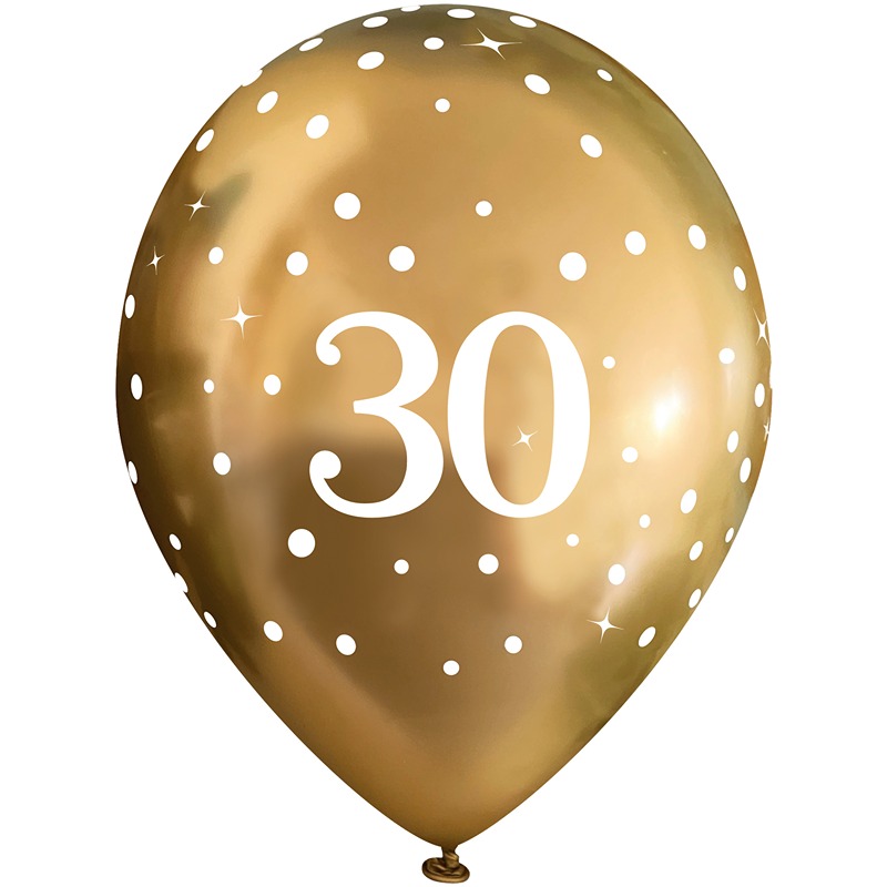 Oaktree - 11inch Latex Balloons Sparkling Fizz Gold 30th x 6pcs - 664210