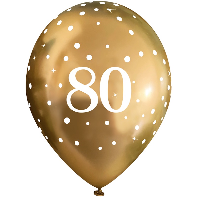 Oaktree - 11inch Latex Balloons Sparkling Fizz Gold 80th x 6pcs - 664265