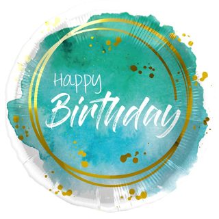 Birthday Watercolor Aqua Foil - 18" - 67911
