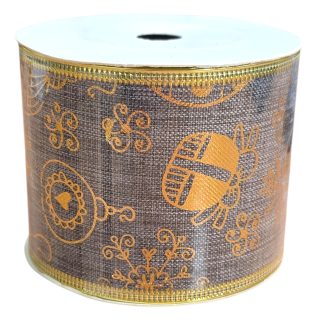 Rustic Grey & Gold Christmas Ribbon 1pc - 007599