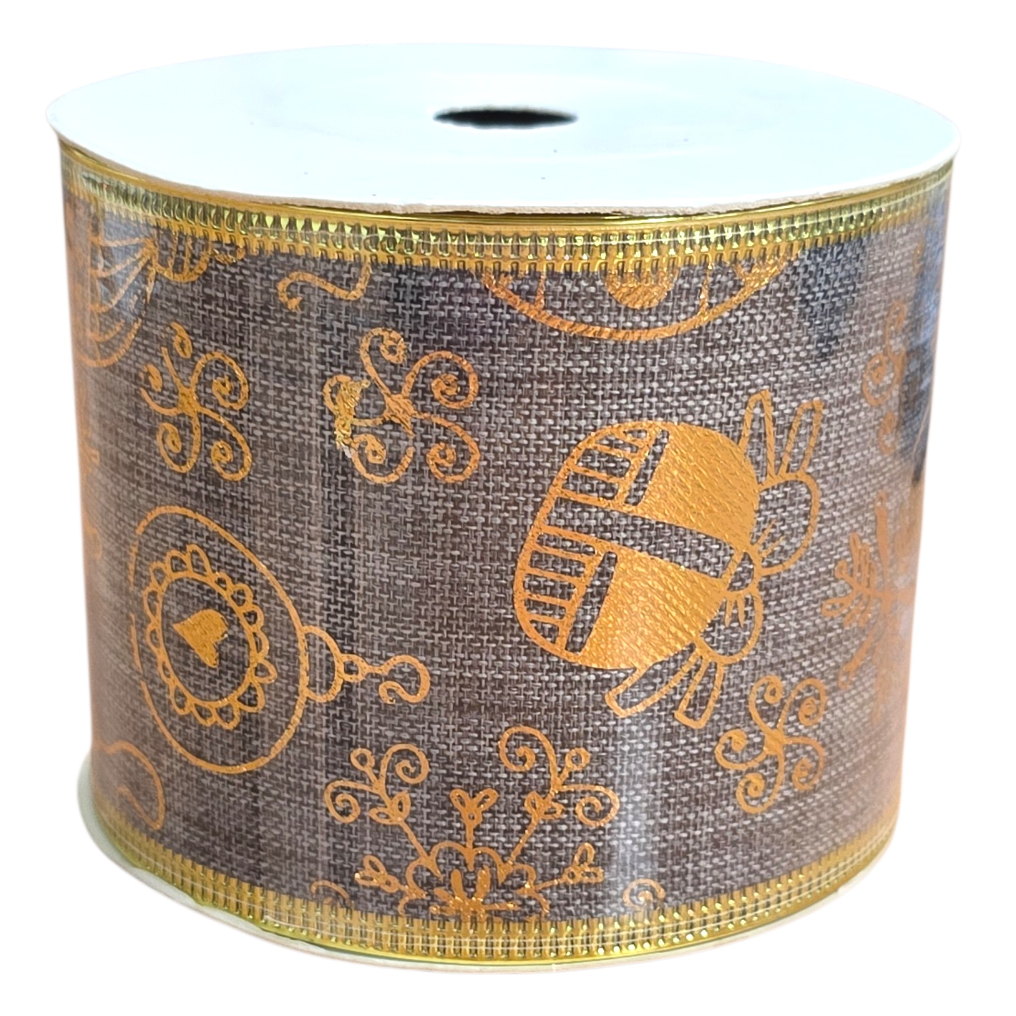 Rustic Grey & Gold Christmas Ribbon 1pc - 007599