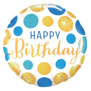 Balloonium - Blue Gold Confetti Happy Birthday - B10311