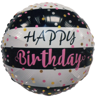 Balloonium - Black/White Confetti Happy Birthday - B10323