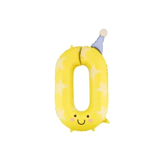 PartyDeco - Foil balloon Number ''0'', 86cm, yellow - FB411T-0