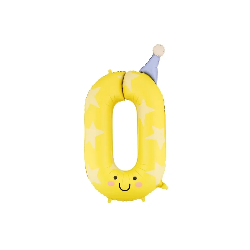 PartyDeco - Foil balloon Number ''0'', 86cm, yellow - FB411T-0