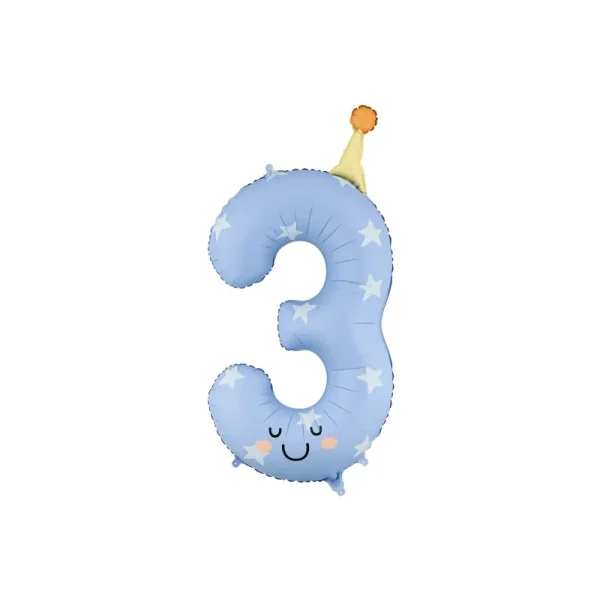 PartyDeco - Foil balloon Number ''3'', 86cm, blue - FB411T-3
