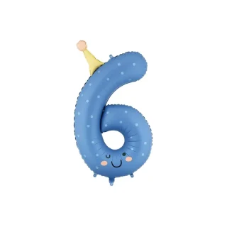 PartyDeco - Foil balloon Number ''6'', 86cm, blue - FB411T