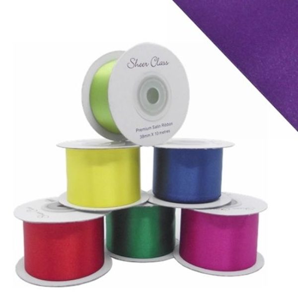 Purple - DOUBLE FACE SATIN RIBBON 38mm X 10metres PURPLE - 852301