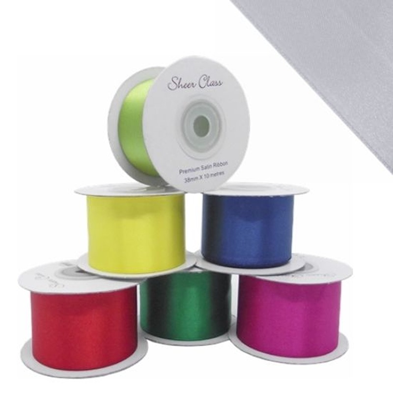 Silver DOUBLE FACE SATIN RIBBON 38mm X 10metres - 852325