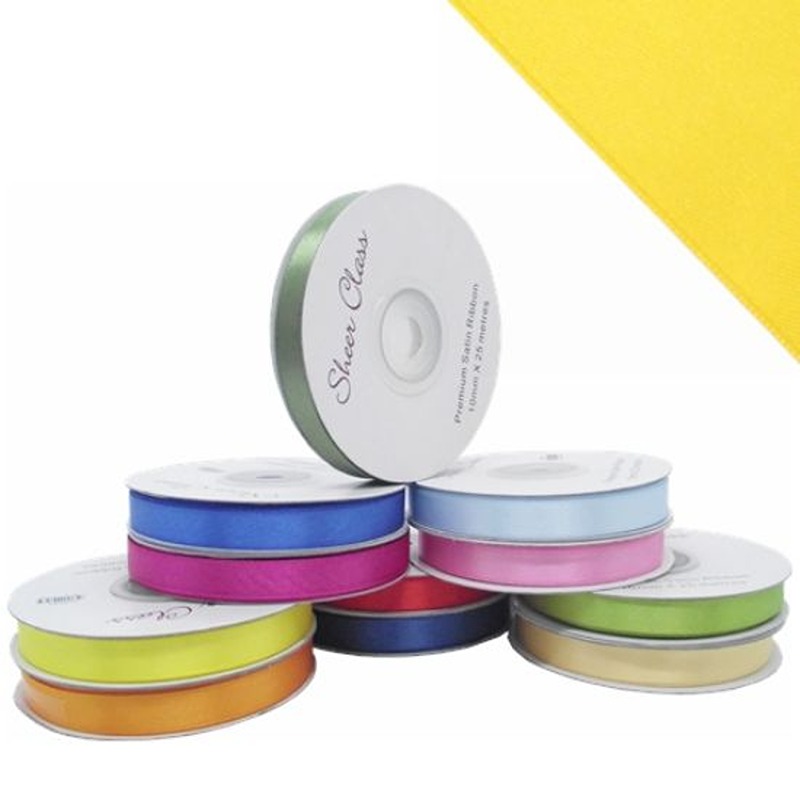 Yellow - DOUBLE FACE SATIN RIBBON 10mm X 25metres YELLOW - 003034